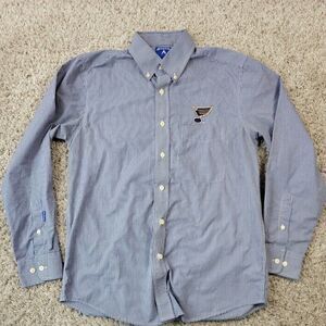 St Louis Blues Shirt Mens Small Blue Plaid Button Down Dress Antigua Long Sleeve